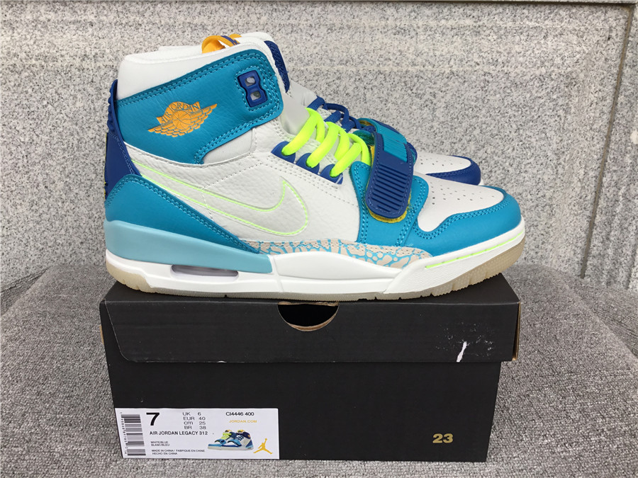 Air Jordan Legacy 312 Mandarin Duck White and Blue Stitching