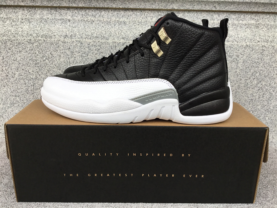 Air Jordan 12 playoffs black and white silver buckle