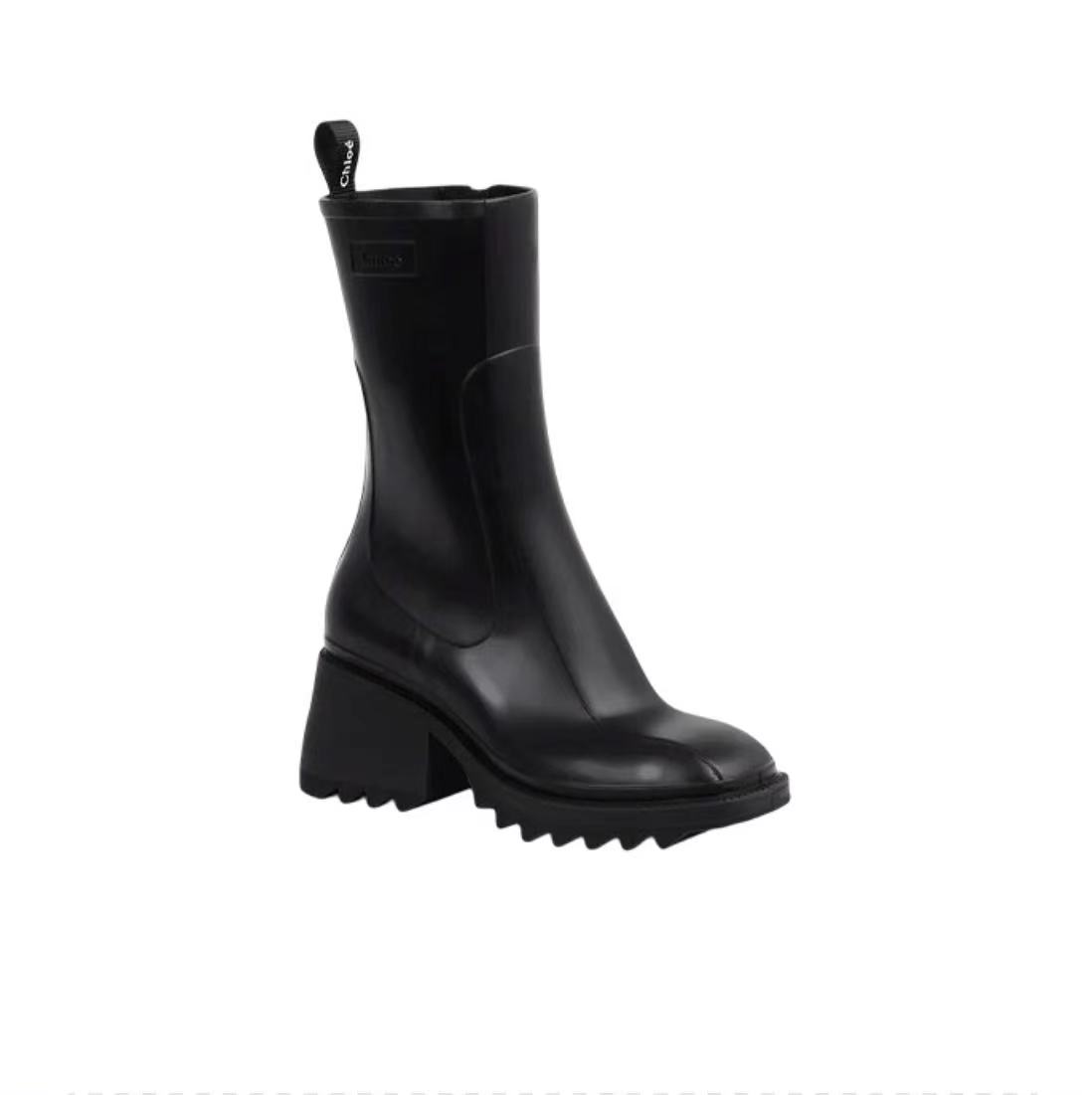 chloe rubber pull-on thick heel boots for women