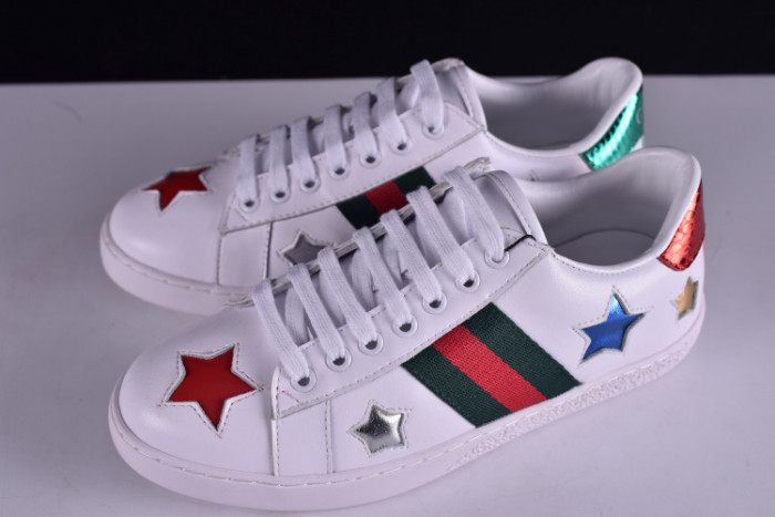 GUCCI Ace Embroidered Low-Top Sneaker WITH COLORFUL STARS 431942-A38G1