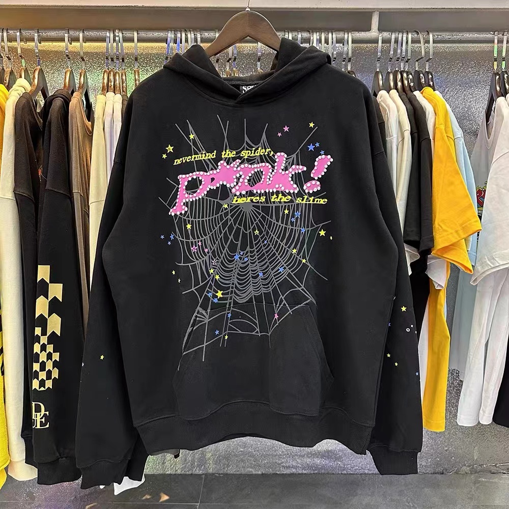 Hip Hop Web Puff Print Sp5der 555555 Hoodie Men Women High