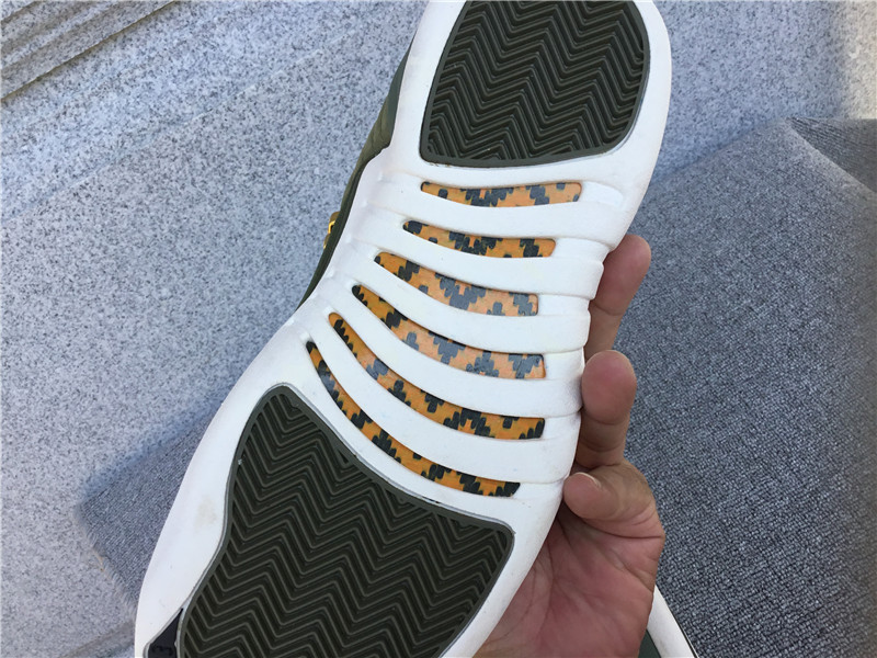 Air Jordan 12 Olive Green Gold Buckle Suede