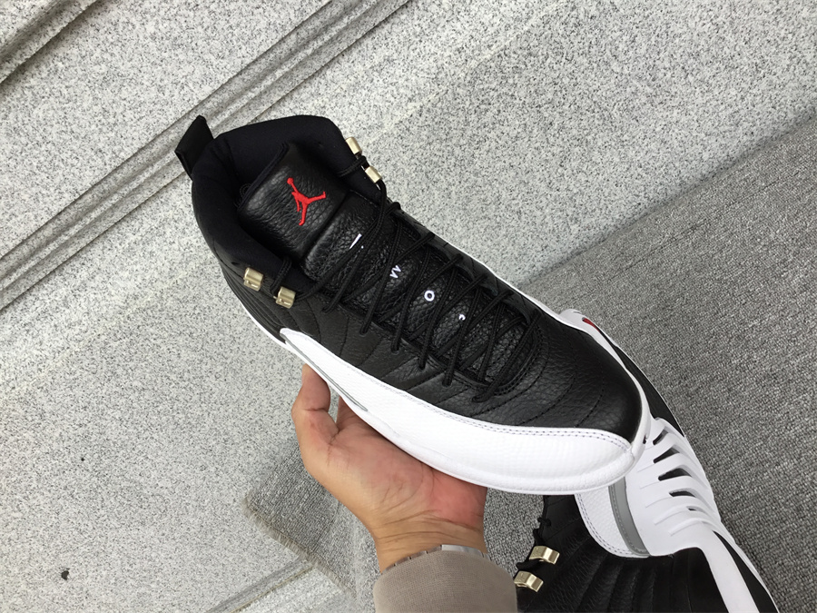 Air Jordan 12 playoffs black and white silver buckle