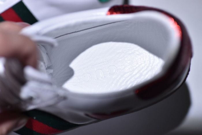 Gucci Ace Embroidered Low-Top Sneaker with RED HEART WOMENS