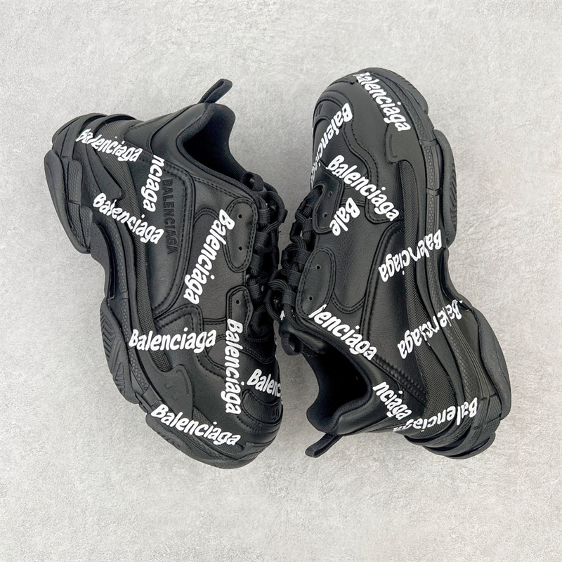 Balenciaga Triple S Stylish Lace-Up Sneakers Black & White 536737W2FAB1090