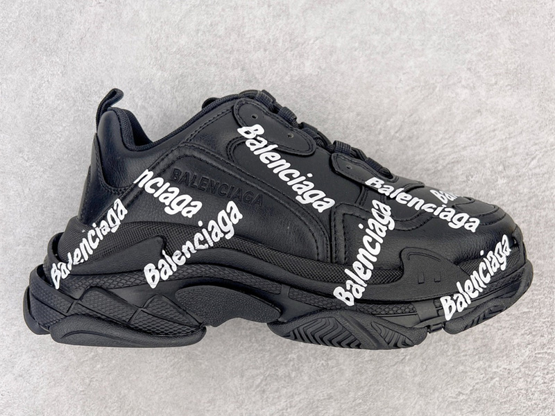 Balenciaga Triple S Stylish Lace-Up Sneakers Black & White 536737W2FAB1090
