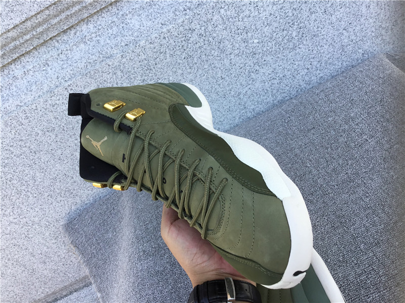 Air Jordan 12 Olive Green Gold Buckle Suede