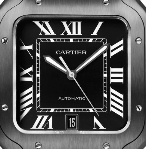 Cartier Santos Black ADLC Stainless Steel Men’s Watch, WSSA0039