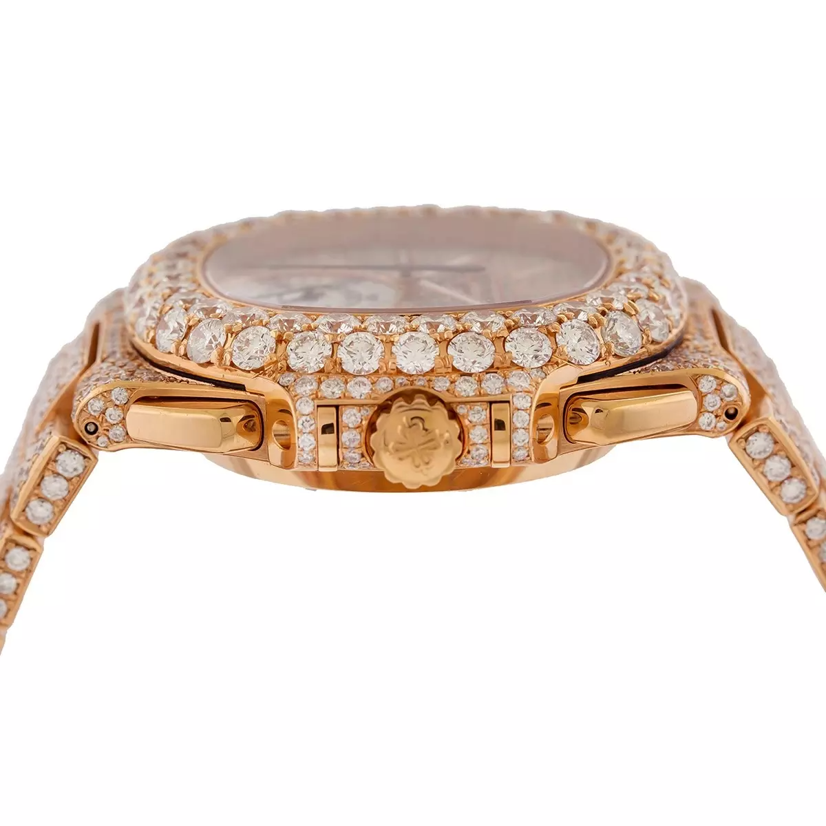 Fully Iced Out Patek Philippe Nautilus Diamond Watch for Men 18k Rose Gold 40.5mm