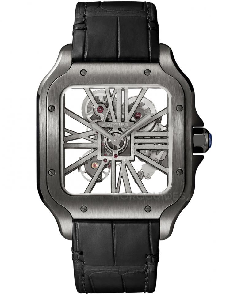 Cartier Santos Skeleton Black Steel Men’s Watch, WHSA0009