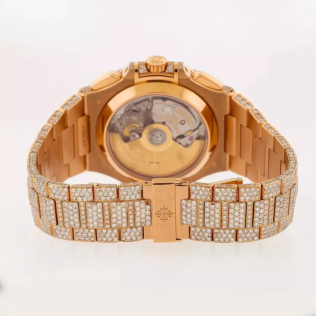 Fully Iced Out Patek Philippe Nautilus Diamond Watch for Men 18k Rose Gold 40.5mm