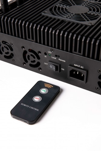 The Latest 5G LTE 4G WIFI GPS LOJACK UHF VHF Drone Jammer with advance cooling system comes with 12 Antennas indoor using adjustable 96W output power Radius up to 80m