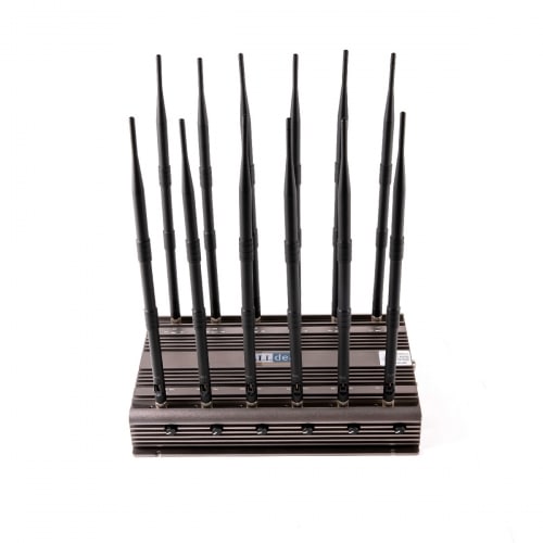 Powerful 5G LTE 4G WIFI GPS LOJACK UHF VHF Drone Signal Jammer with 12 Antennas indoor using adjustable 96W output power Radius up to 80m