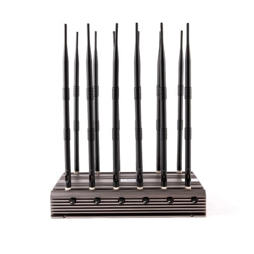 Powerful 5G LTE 4G WIFI GPS LOJACK UHF VHF Drone Signal Jammer with 12 Antennas indoor using adjustable 96W output power Radius up to 80m