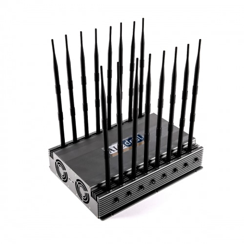 World First 16 bands all-in-one powerful 5G LTE 4G WIFI 5G DRONE GPS LOJACK UHF VHF Signal Jammer with 16 Antennas indoor using adjustable 124W output power radius up to 100M