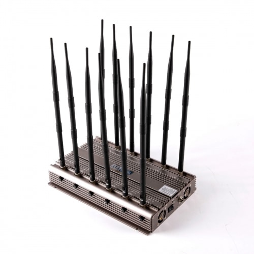 Powerful 5G LTE 4G WIFI GPS LOJACK UHF VHF Drone Signal Jammer with 12 Antennas indoor using adjustable 96W output power Radius up to 80m