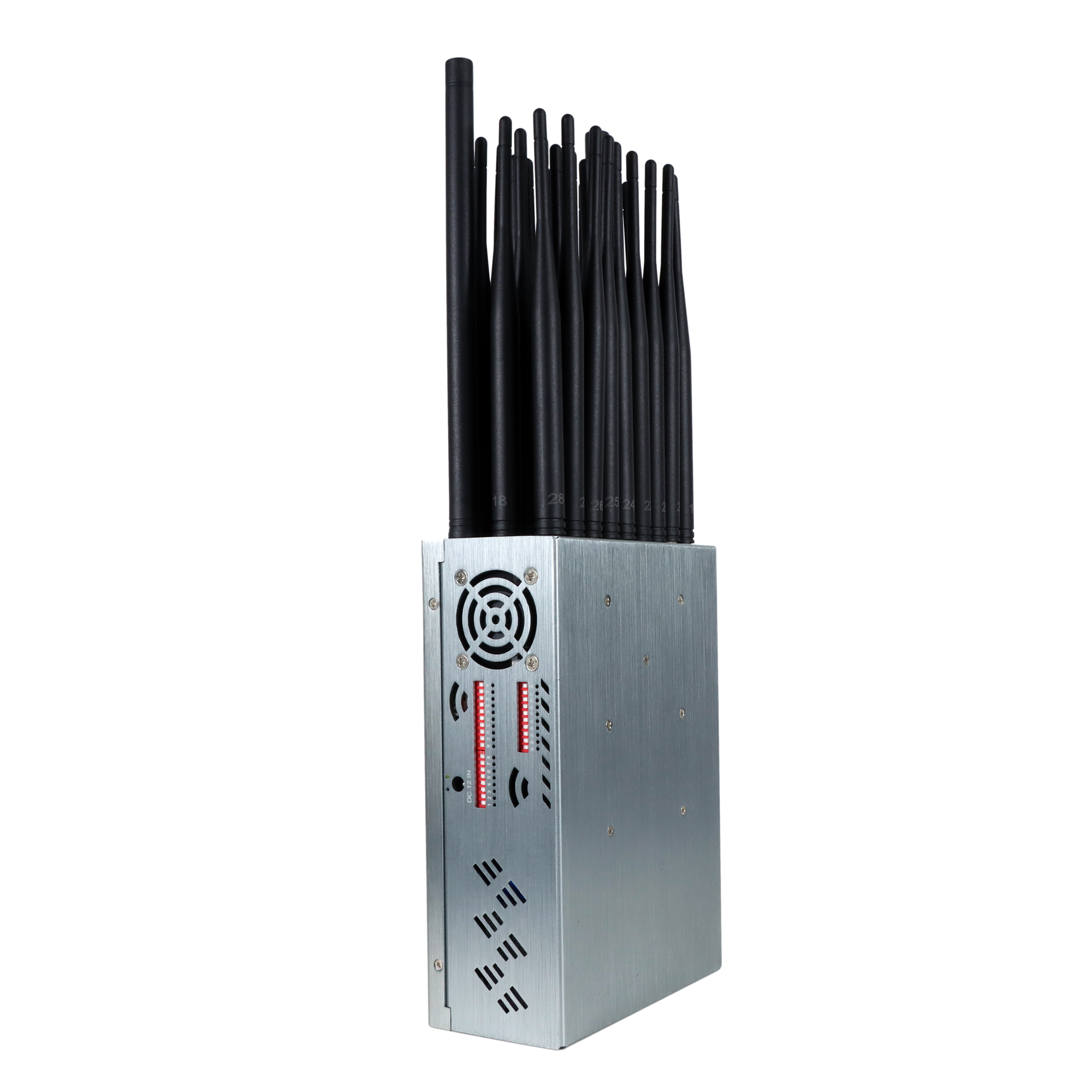 New Handheld 28 Bands FM Radio Wi-Fi6E Wi-Fi2.4G Wi-Fi5G GPS LOJACK LORA UHF VHF 433 315 868 CDMA GSM 3G 4G 5G Cell Phone Signal Jammer, Battery capacity LCD Display, With Nylon Cover For Portable , 28 Watts Jamming up to 25m
