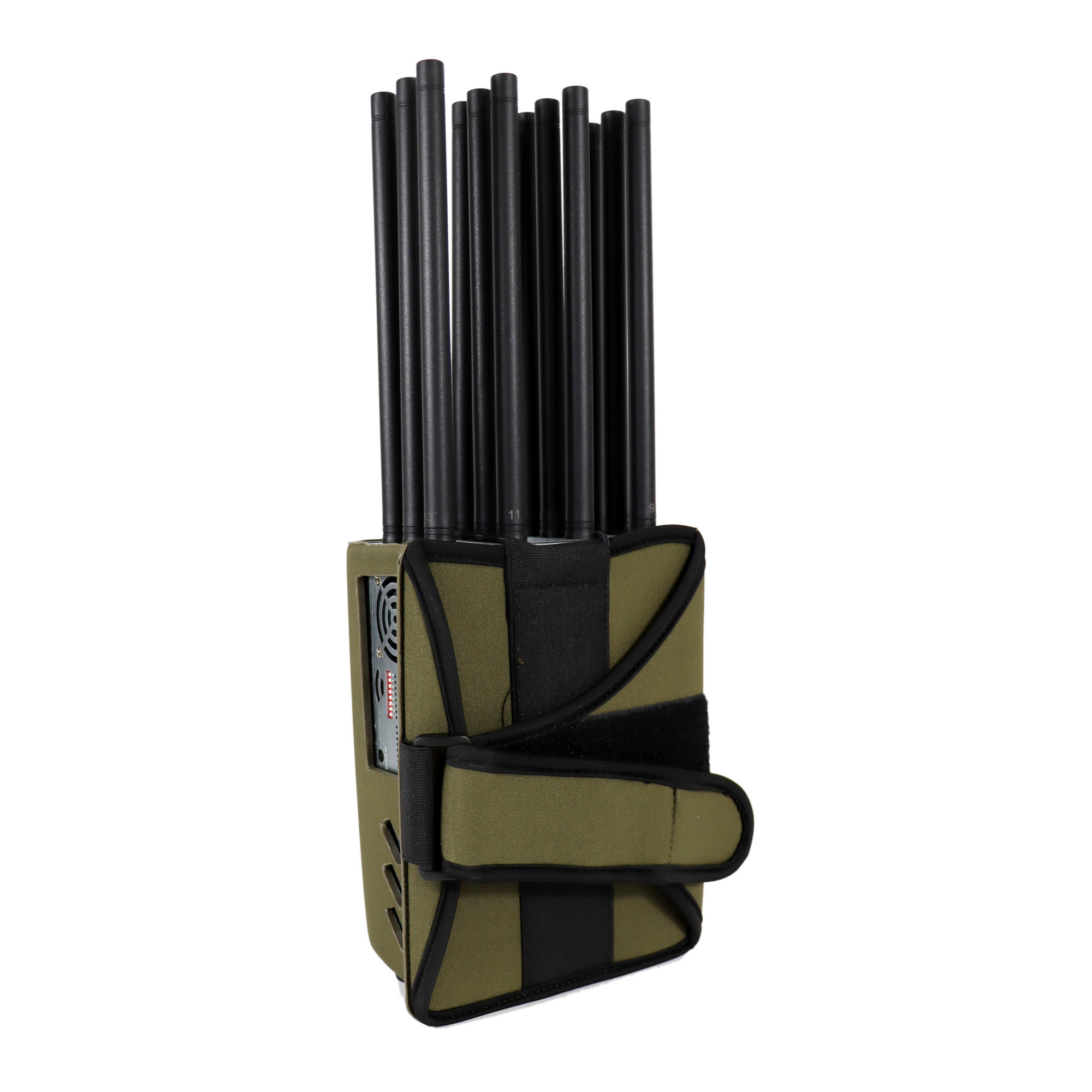 New High Power Handheld 12 Antennas 5G Cellphone Signal Jammer With Nylon Cover, Blocking 2G 3G 4G 5G Wi-Fi GPS UHF VHF, 37 Watts Jamming up to 40m