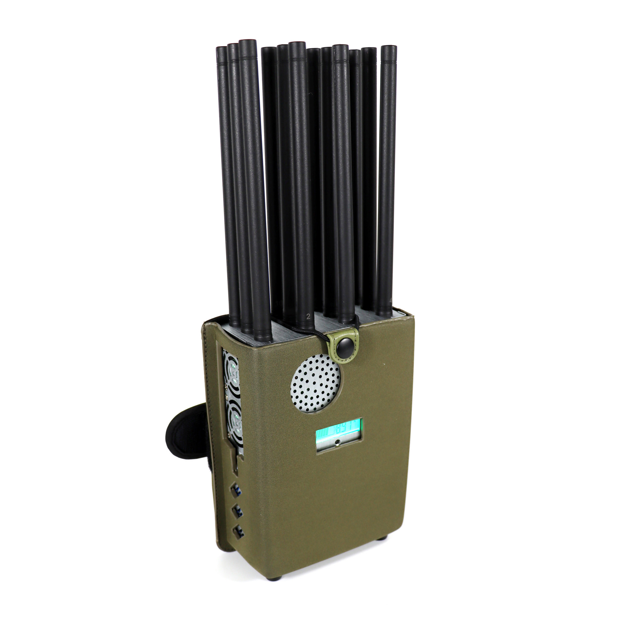 New High Power Handheld 12 Antennas 5G Cellphone Signal Jammer With Nylon Cover, Blocking 2G 3G 4G 5G Wi-Fi GPS UHF VHF, 37 Watts Jamming up to 40m