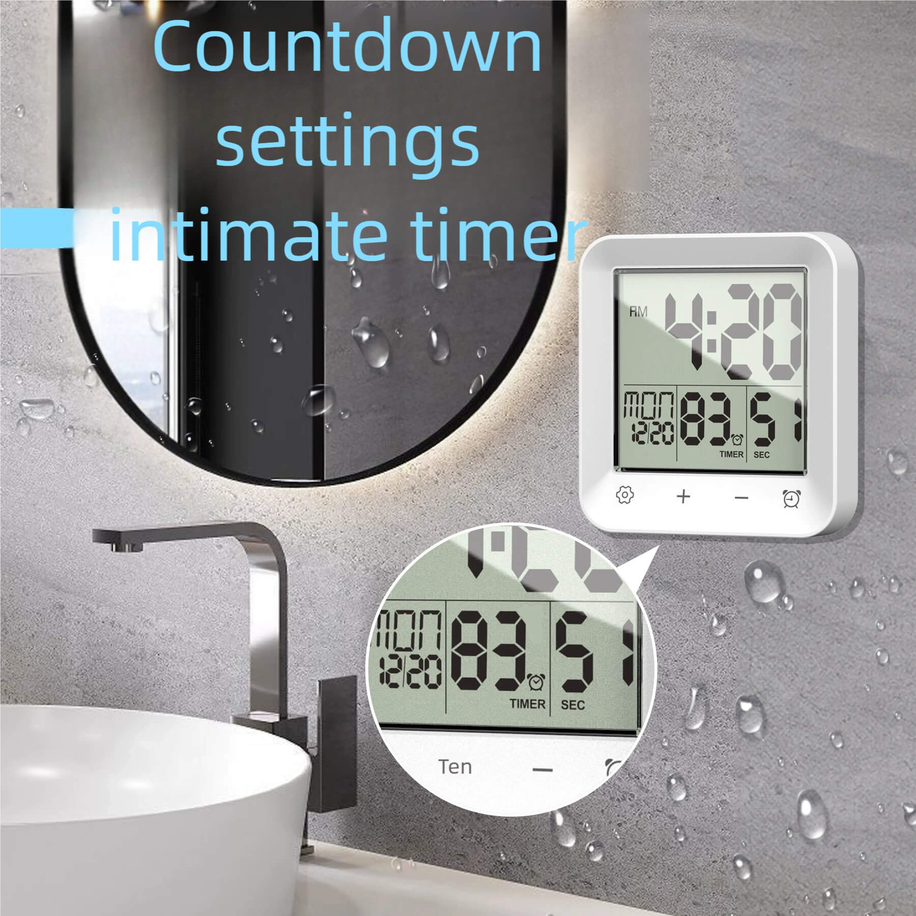 LIORQUE Waterproof Suction-Cup Bathroom Clock with Temperature Display – Wall-Mounted - LIORQUE
