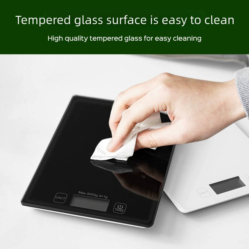 LIORQUE Black Glass Kitchen Scale – 5KG Digital Electronic Baking Scale for Home Use - LIORQUE