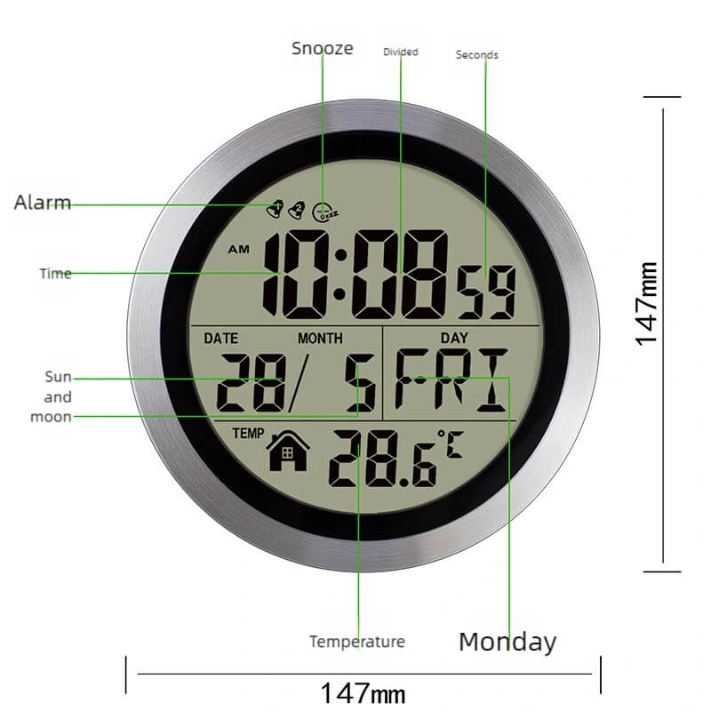LIORQUE Round High-Definition Digital Display Multifunctional Wall-Mounted Electronic Clock - LIORQUE