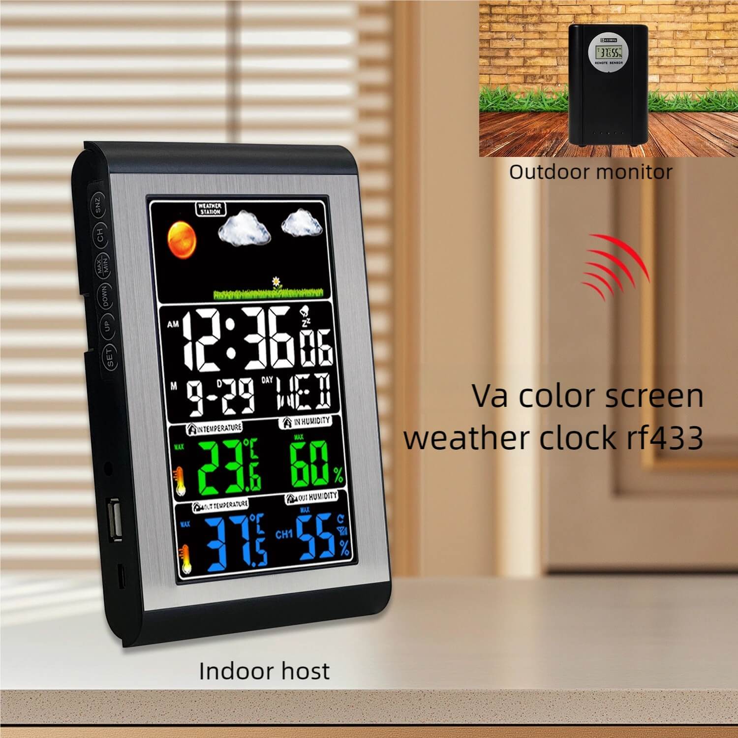 LIORQUE Color Screen Digital Weather Station Garden Thermo-Hygrometer Clock - LIORQUE