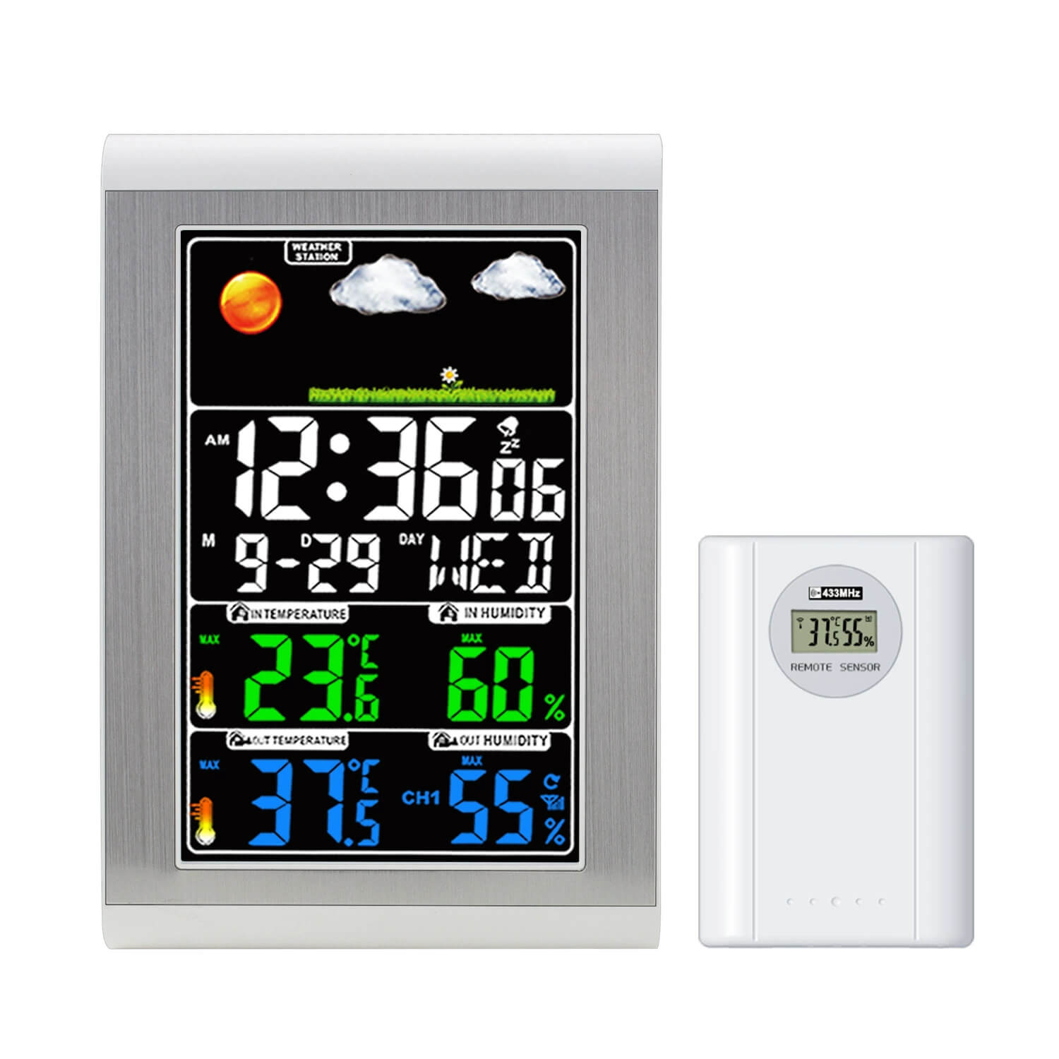 LIORQUE Color Screen Digital Weather Station Garden Thermo-Hygrometer Clock - LIORQUE