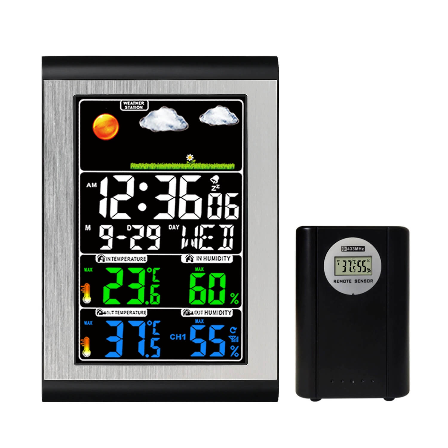 LIORQUE Color Screen Digital Weather Station Garden Thermo-Hygrometer Clock - LIORQUE