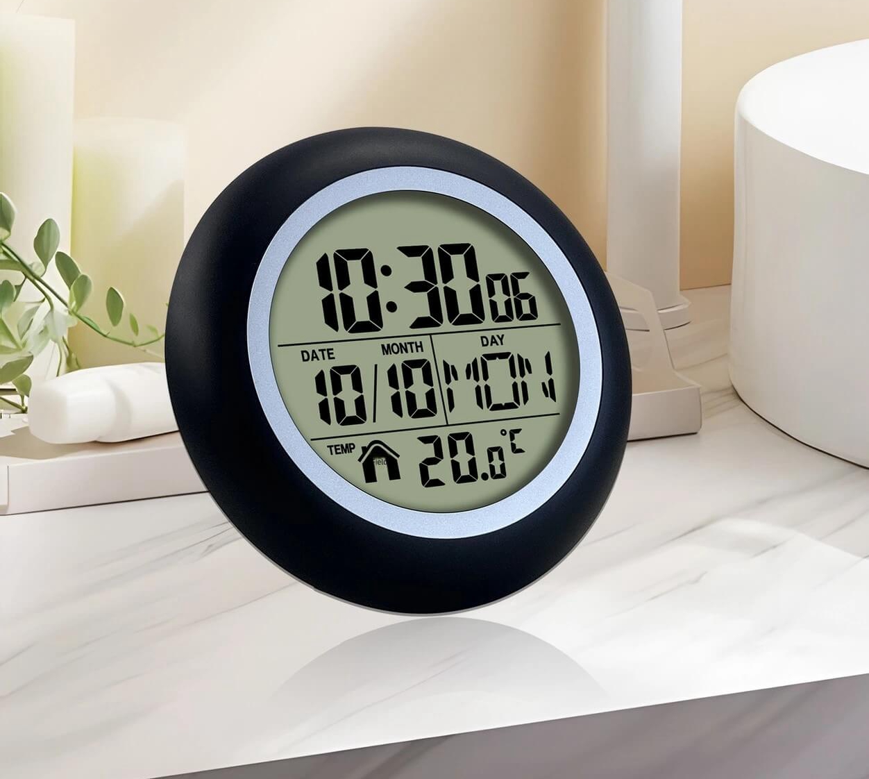 LIORQUE No-Drill Suction-Cup Wall-Mounted IPX4 Dustproof & Waterproof Kitchen & Bathroom Clock - LIORQUE