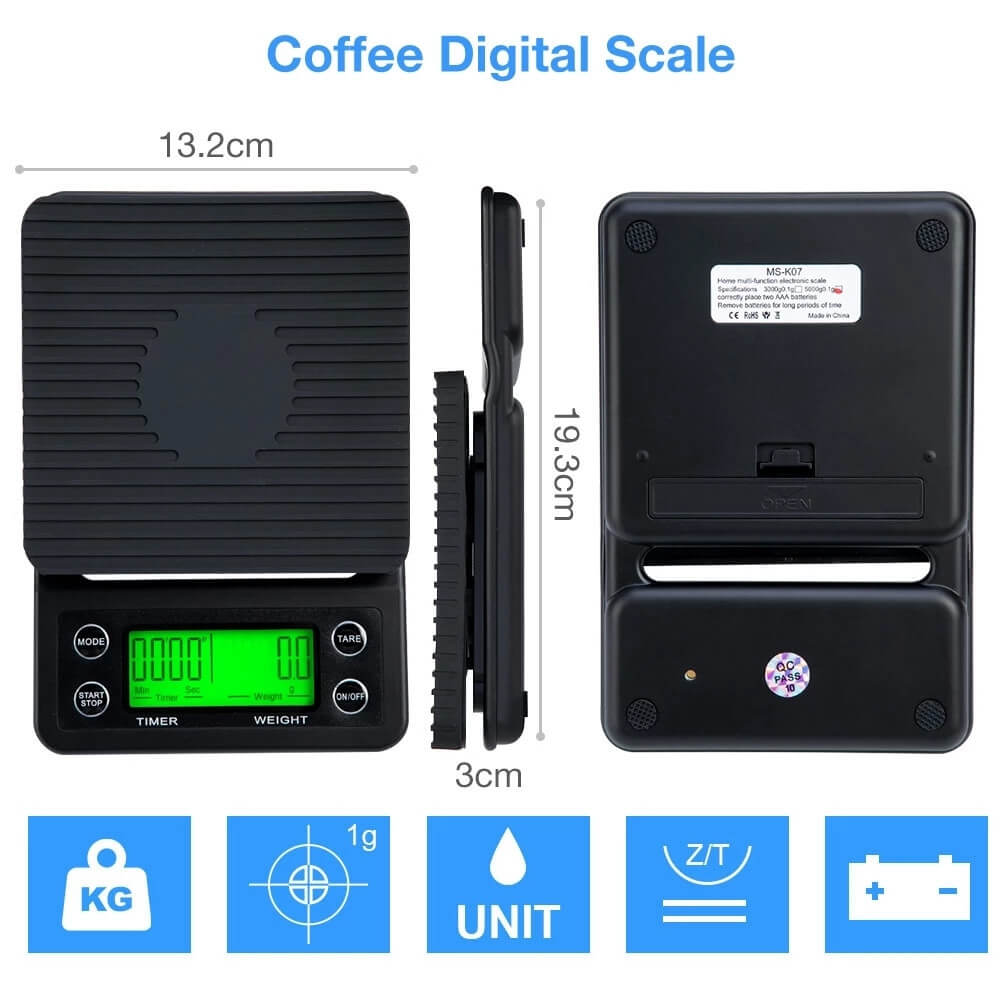 LIORQUE Digital Coffee Scale — 5kg Kitchen Food Scale for Pour Over Brewing - LIORQUE