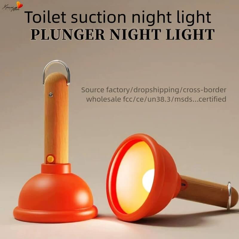 LIORQUE Wooden Handle Toilet Plunger with Night Light - LIORQUE