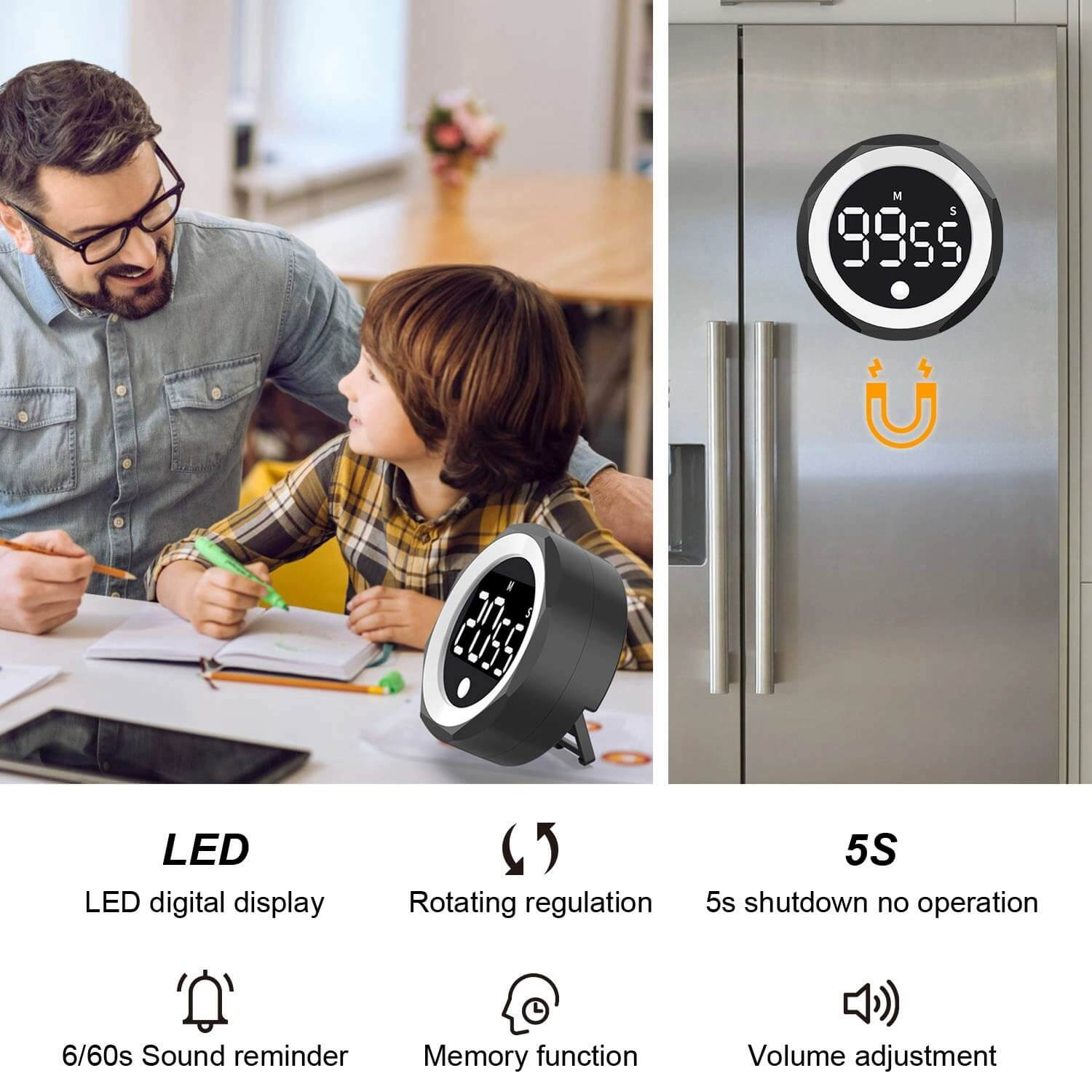 LIORQUE Magnetic Rechargeable Timer for Study, Kitchen Baking & Sports - LIORQUE