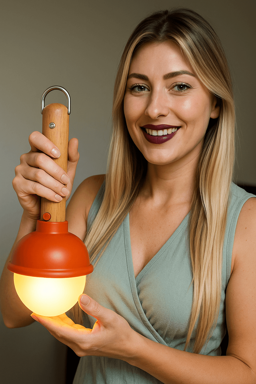LIORQUE Wooden Handle Toilet Plunger with Night Light - LIORQUE