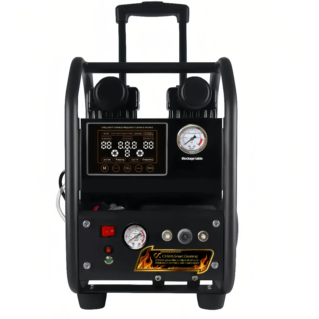Frontansicht der mobilen Rohrreinigungsmaschine CXZN-1800 mit Bedienfeld und Manometer