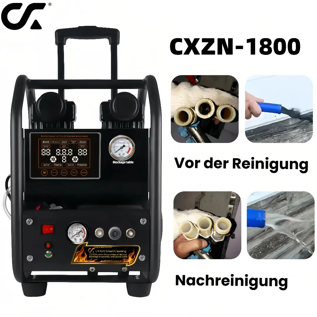 Reinigungsergebnis der CXZN-1800: Vorher-Nachher-Vergleich von verschmutzten und sauberen Wasserleitungen