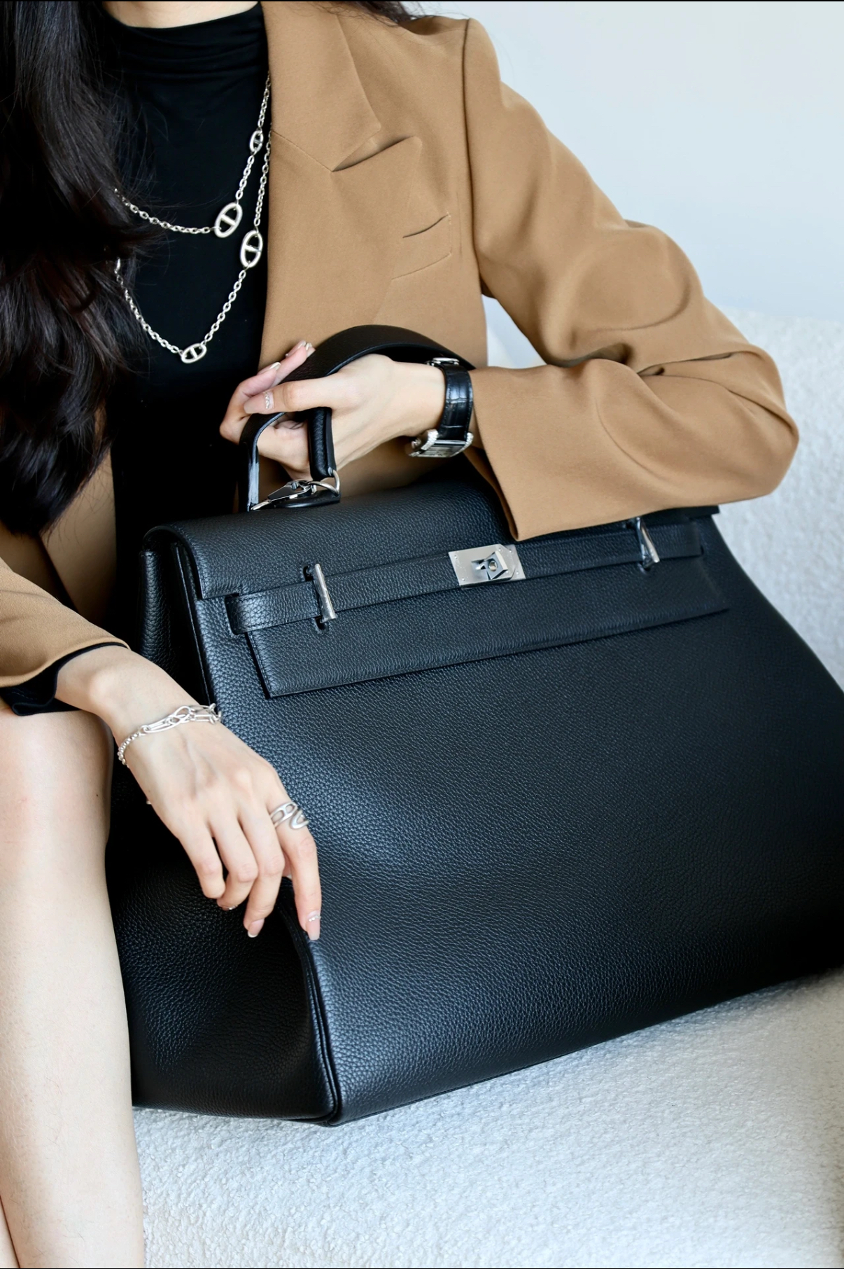 Hermès Kelly50 relax black TOGO silver buckle customization by top masters