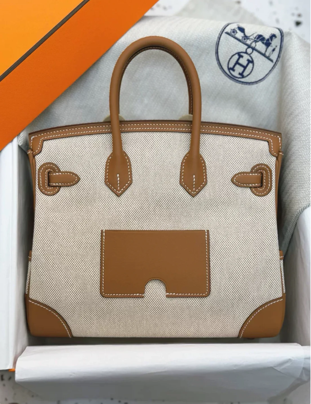 HERMÈS Limited Edition Birkin Cargo 25-35 in Gold Swift leather and Canvas with Palladium hardware