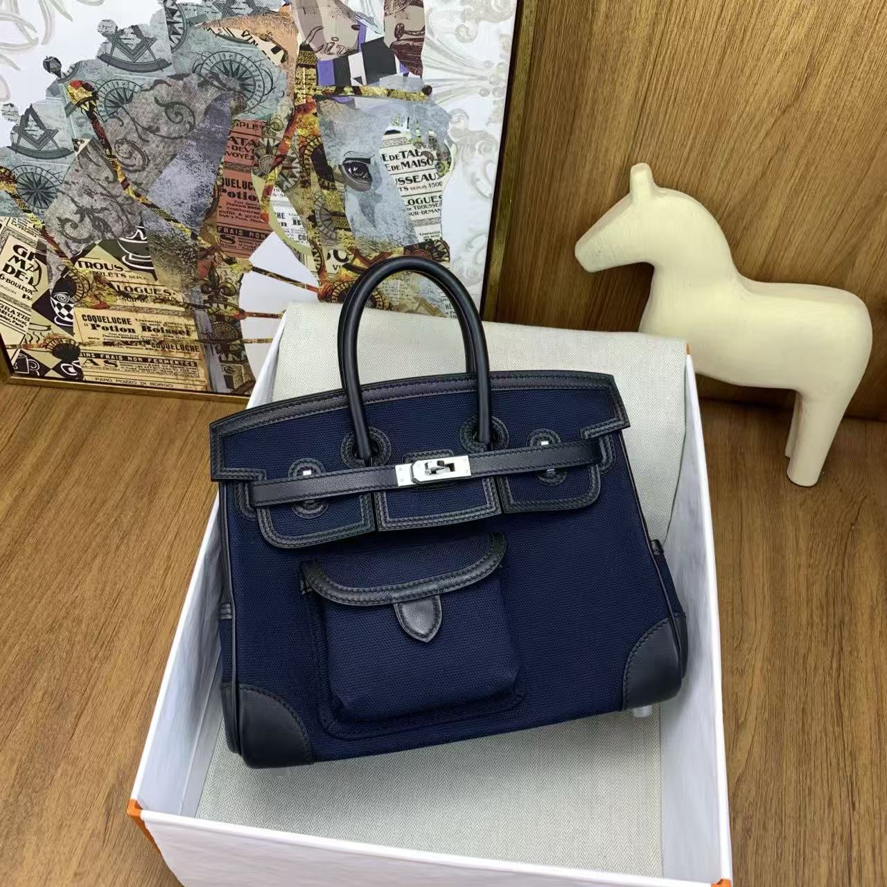 HERMÈS Limited Edition Birkin Cargo 25-35 in Gold Swift leather and Canvas with Palladium hardware