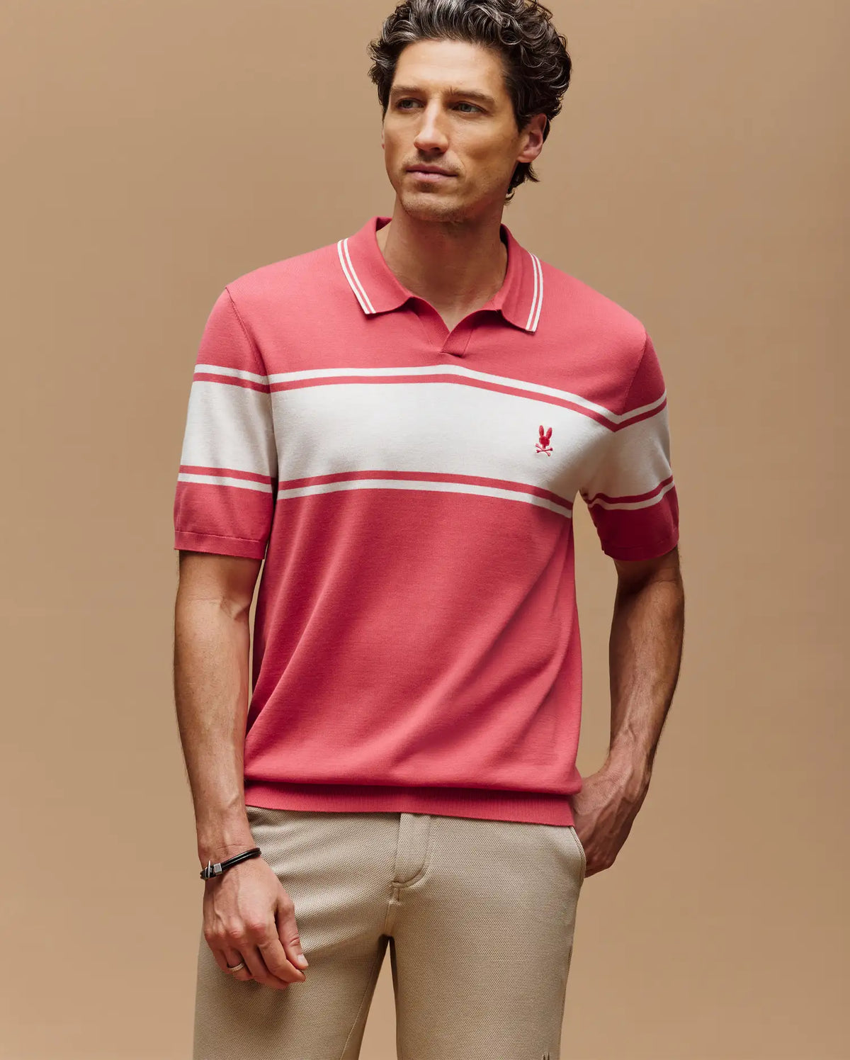 Mens zavian stripe knit polo