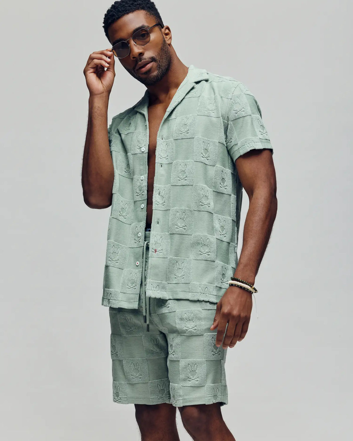 Mens kelvin jacquard towel camp collar shirt