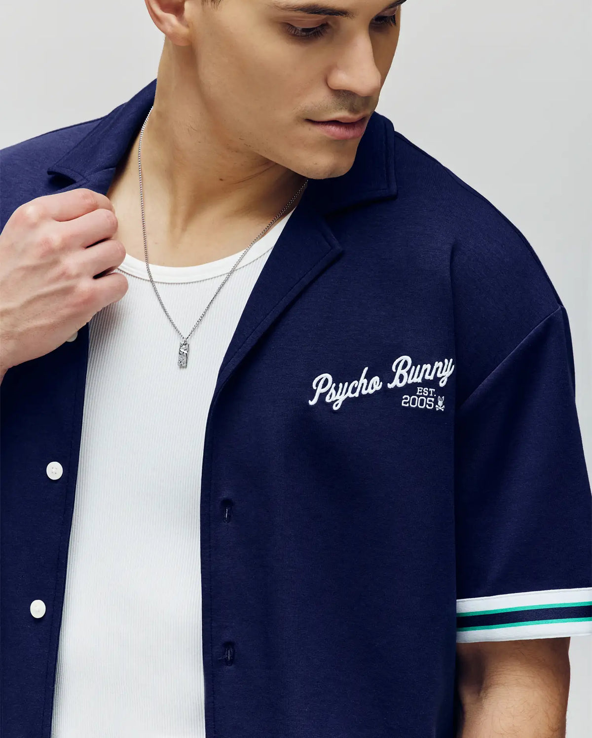 Mens basil taped camp collar shirt