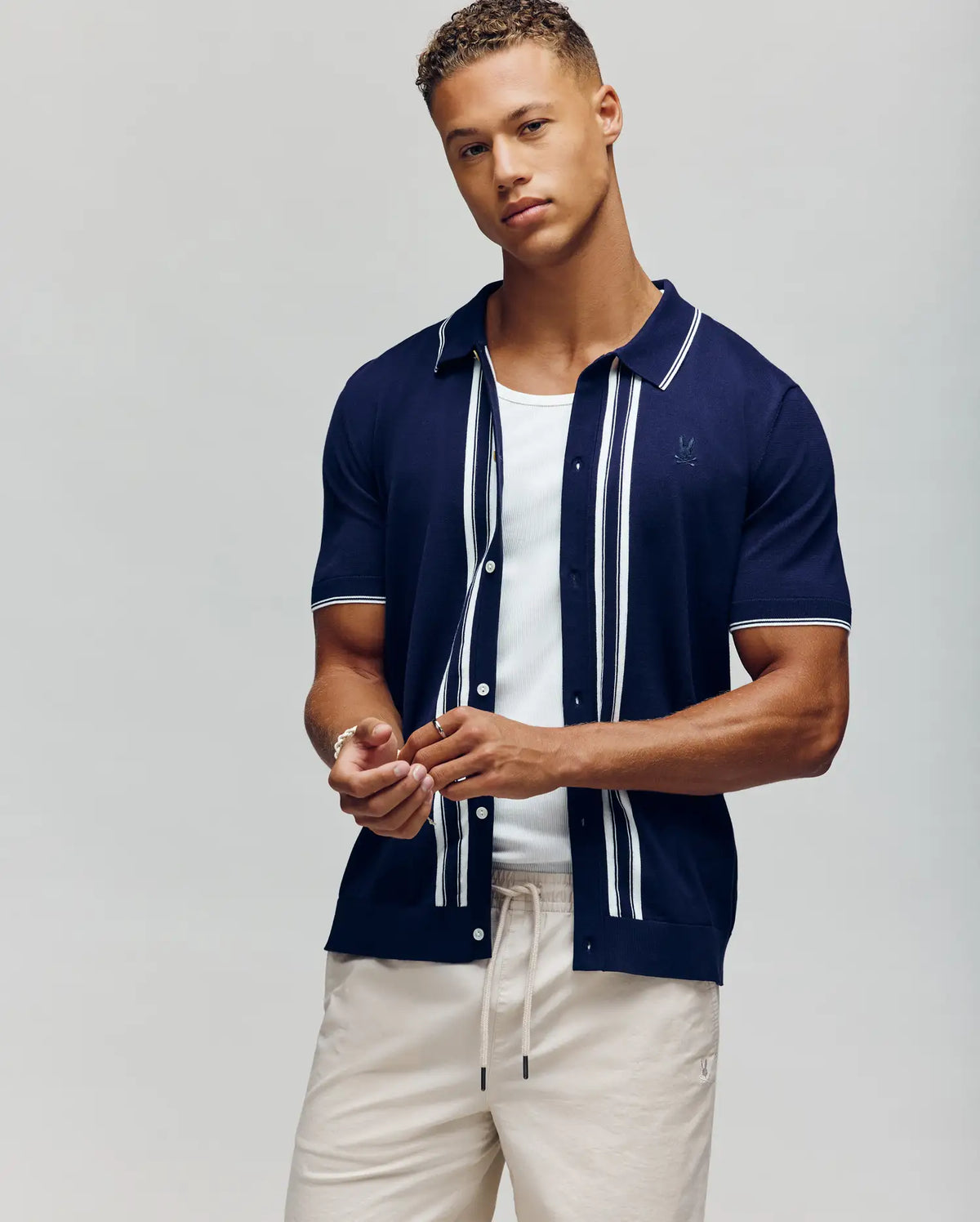 Mens patrice border stripe knit shirt