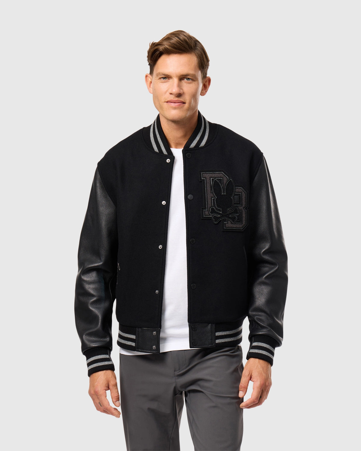 Mens brayden wool leather varsity bomber