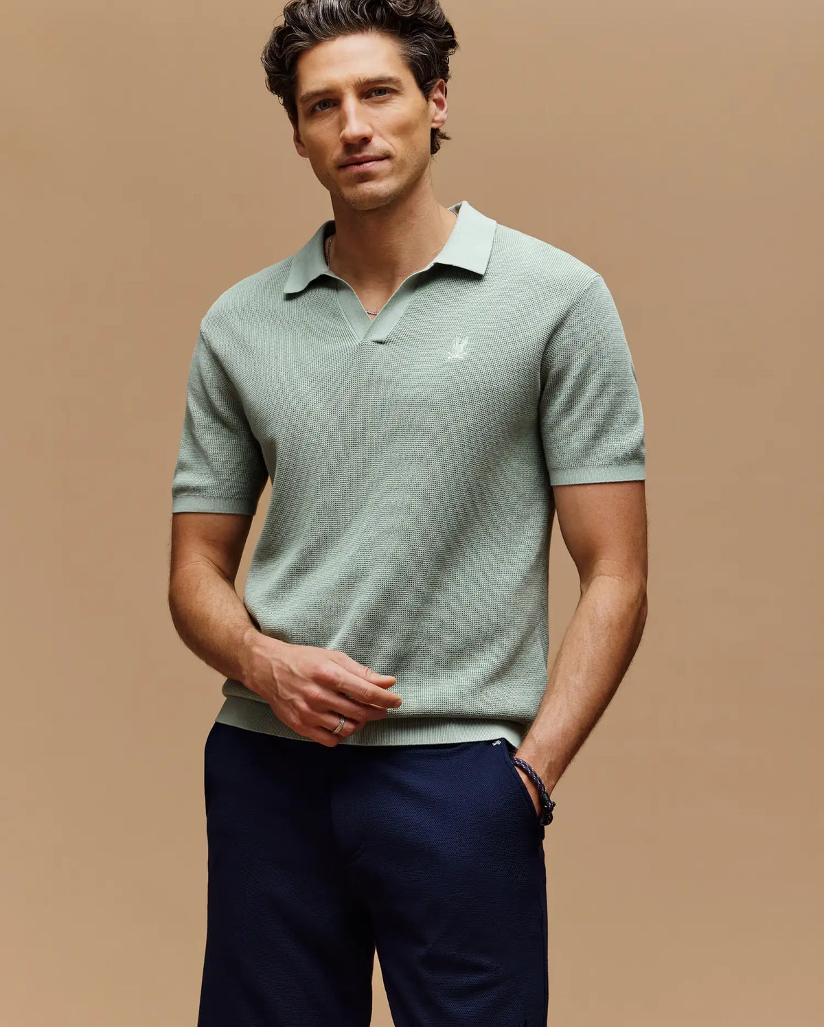 Mens leeton johnny collar knit polo