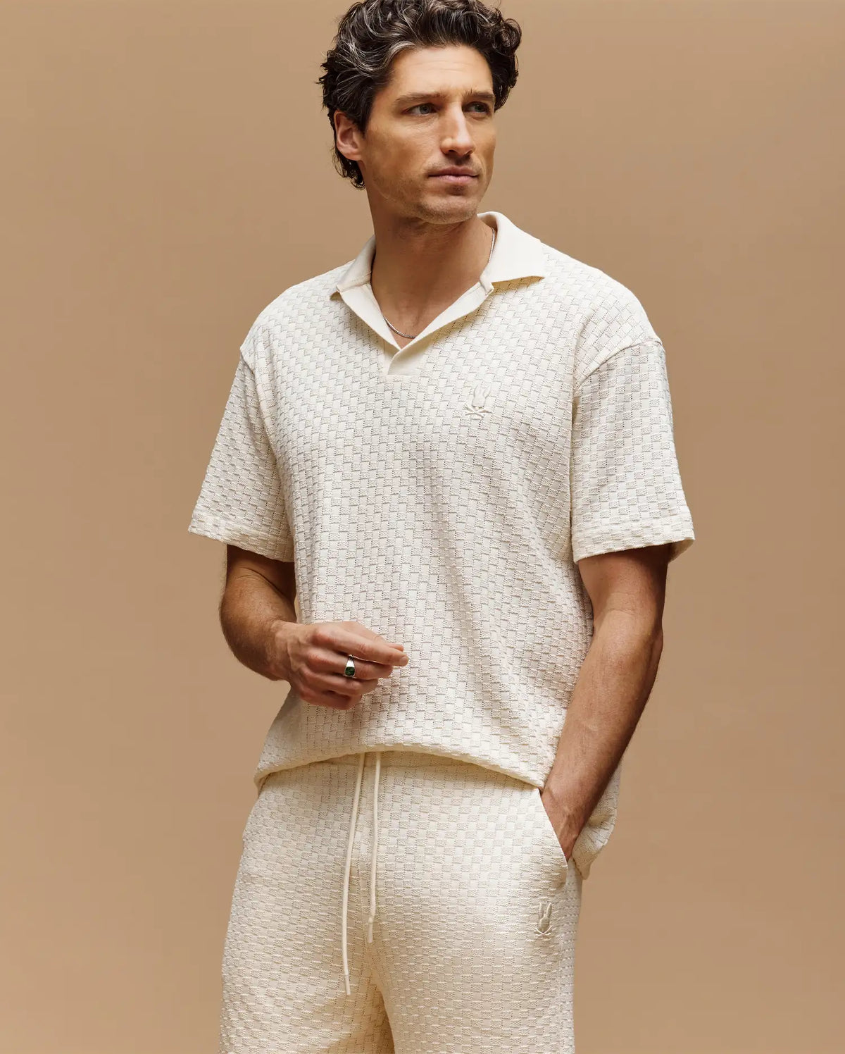 Mens kairo johnny collar crochet polo