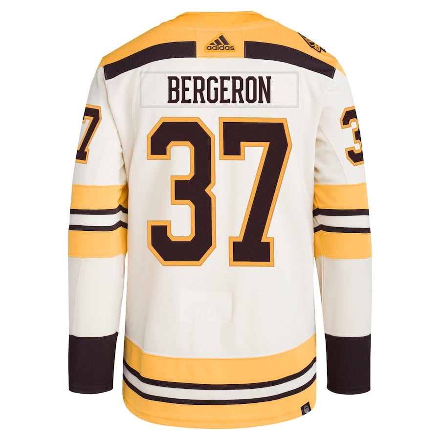 Patrice Bergeron 37 Boston Bruins 100th Anniversary Primegreen Third Cream NHL Jersey Men's
