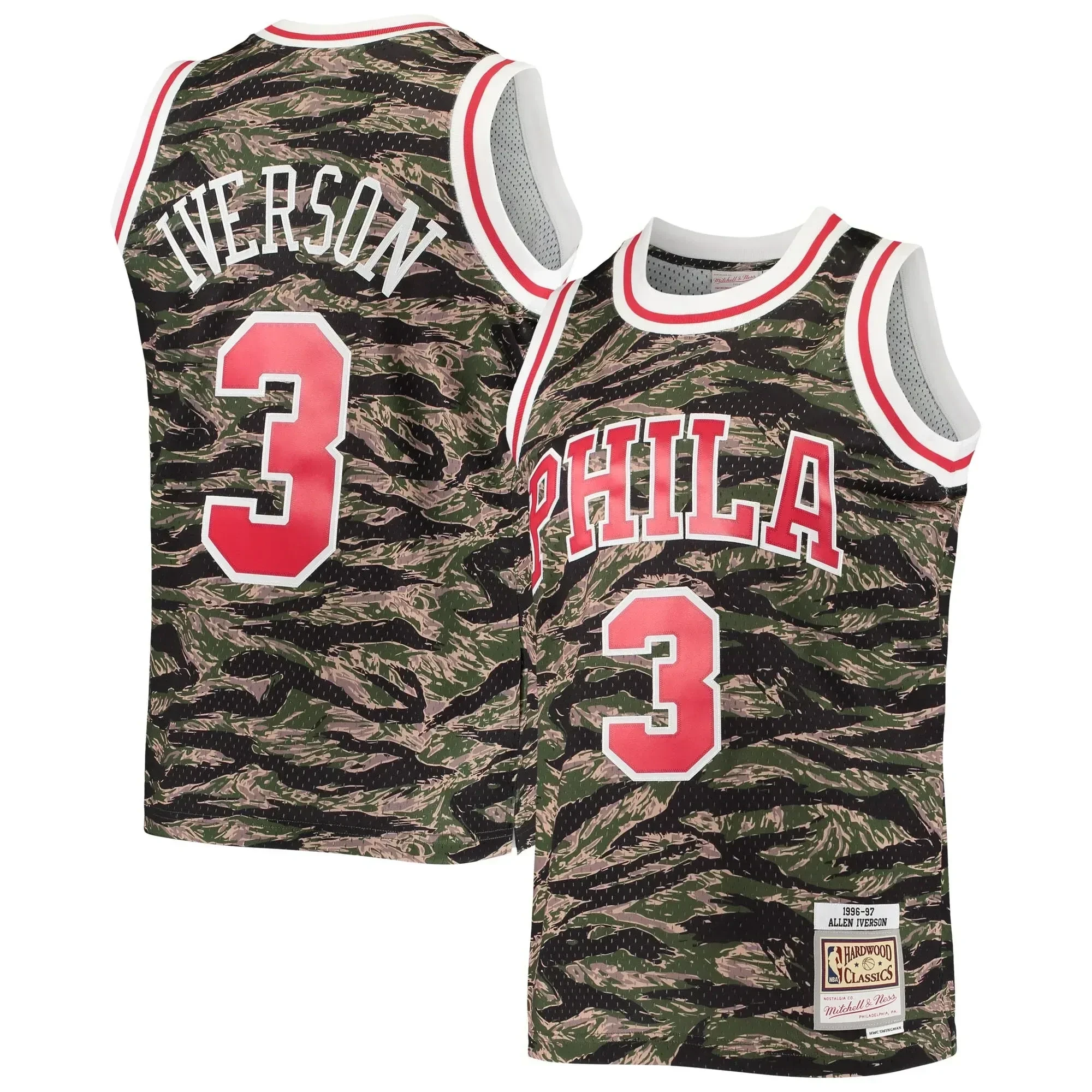 Allen Iverson Philadelphia 76ers Mitchell Ness Hardwood Classics Tiger Swingman Camo NBA Jersey Men's