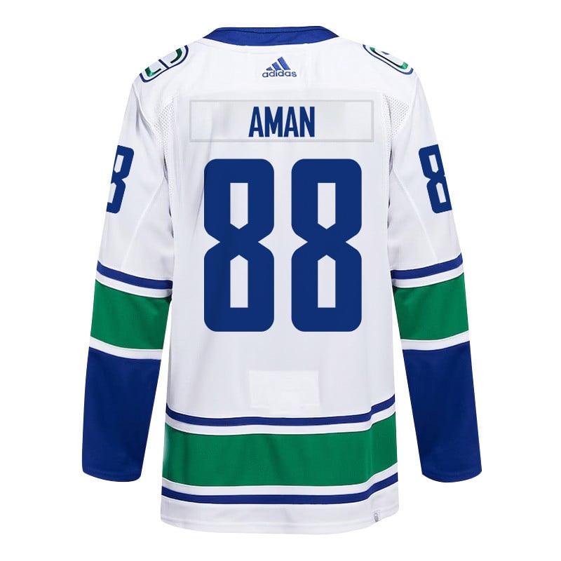 Nils Aman 88 Vancouver Canucks 2024 Playoffs Patch Away White NHL Jersey Men's