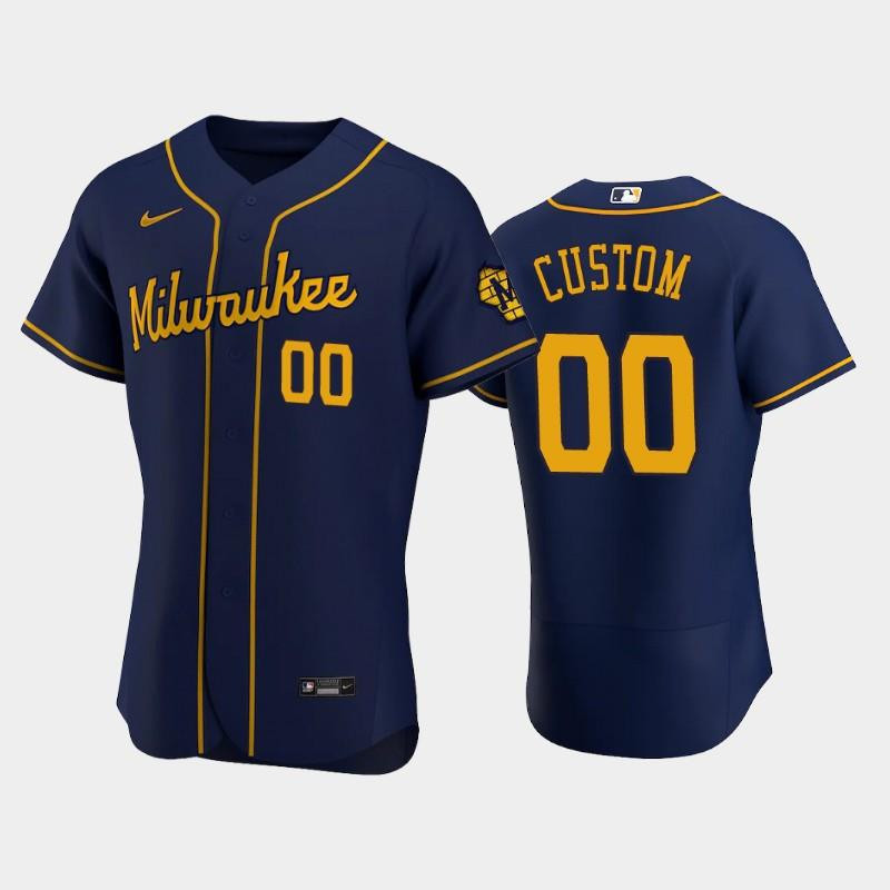 Milwaukee Brewers 00 Custom Alternate Team Navy MLB Jersey Men's
